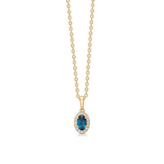Madeleine vedhæng fra Mads Z Gold Label i 14 kt guld med oval blå topas og 0,04 ct diamanter.